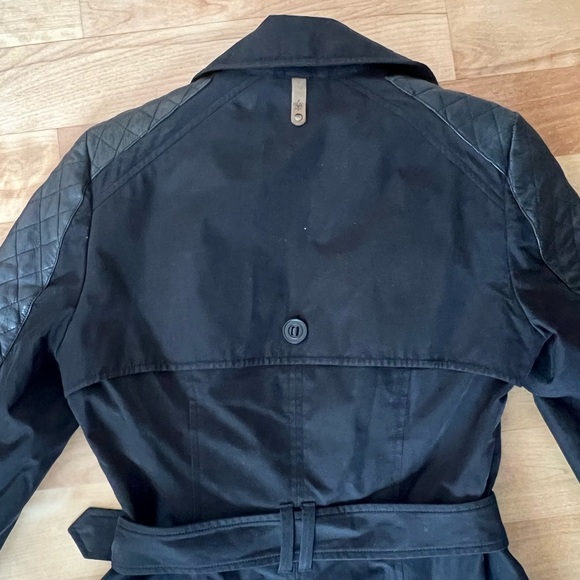 Mackage Black Cotton Quilted-Leather-Trim Belted Trench Coat - Picture 10 of 15